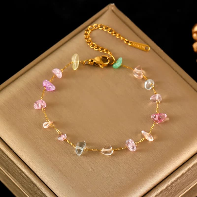 Värvilised akriilkividega kaelakee ja käevõru komplekt